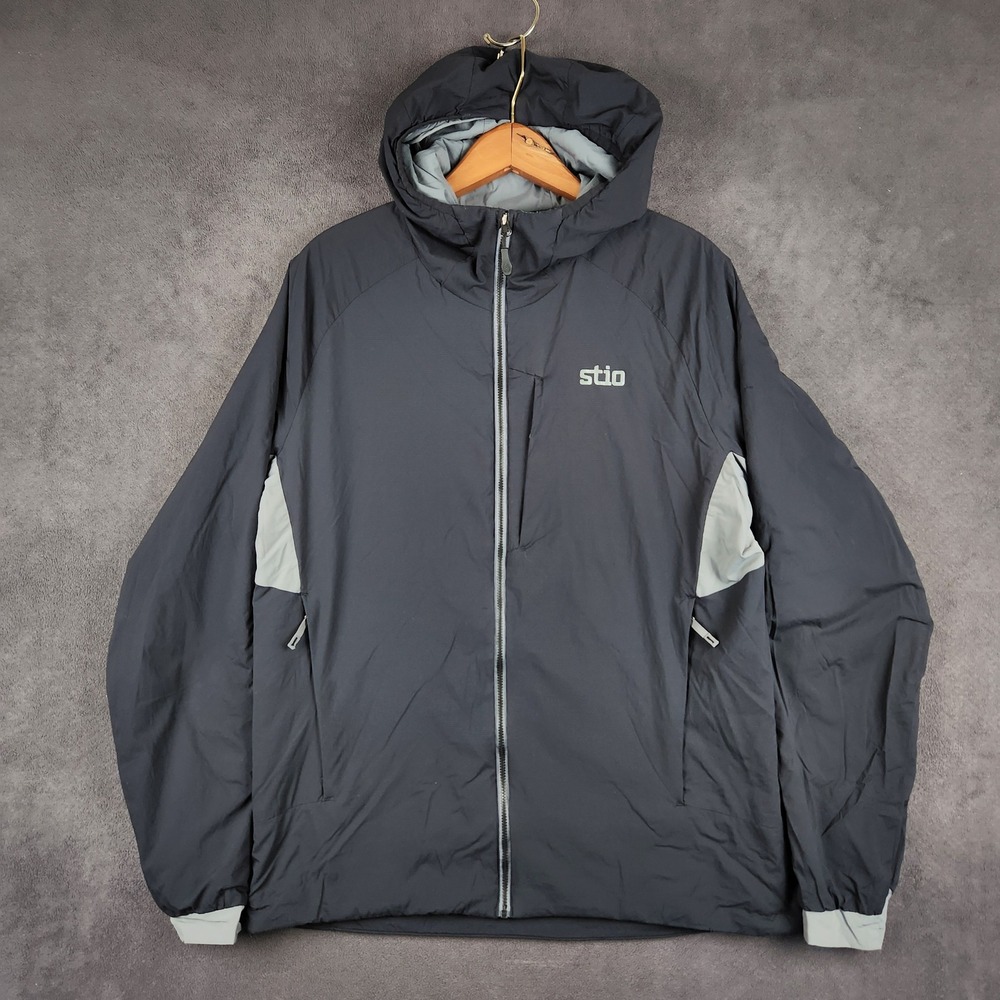 Stio Dawner Hooded Jacket Mens Medium‎ Black Gray Polartec Full Zip Lightweight